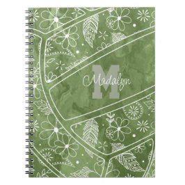 Caderno Espiral plenas de flores de vôlei verde