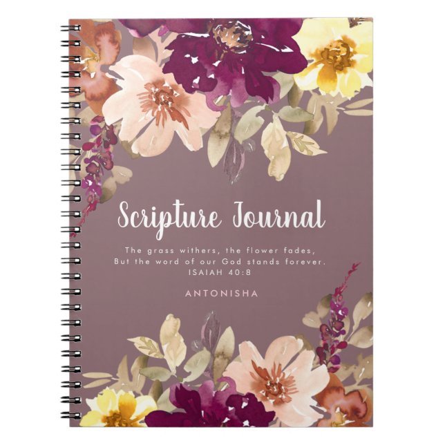 Caderno Espiral Plum Floral Personalizado Diário de Escritura (Frente)