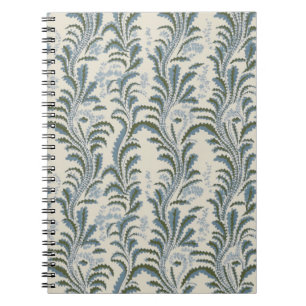 Caderno Espiral Pluma Botânica Oliva e Azul sobre Creme