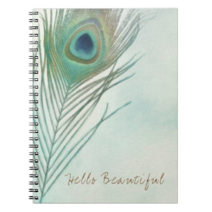 Caderno Espiral Pluma de Pavão Boho Chic Aquarela Personalizada