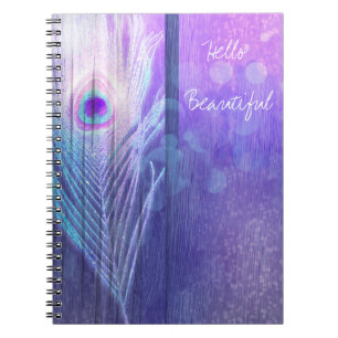 Caderno Espiral Pluma de Pavão Roxo Glam Boho Chic Glam Personaliz