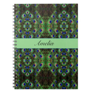 Caderno Espiral Plumagem Real - Padrão de Pena de Pavão Luxuoso
