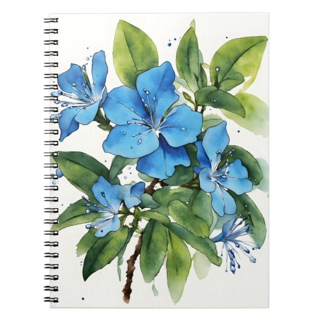 Caderno Espiral Plumbago Auriculata - Watercolor flowers (Frente)