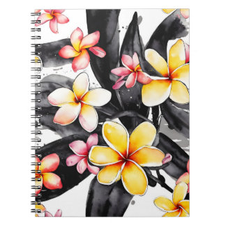 Caderno Espiral Plumeria - Flores aquarela
