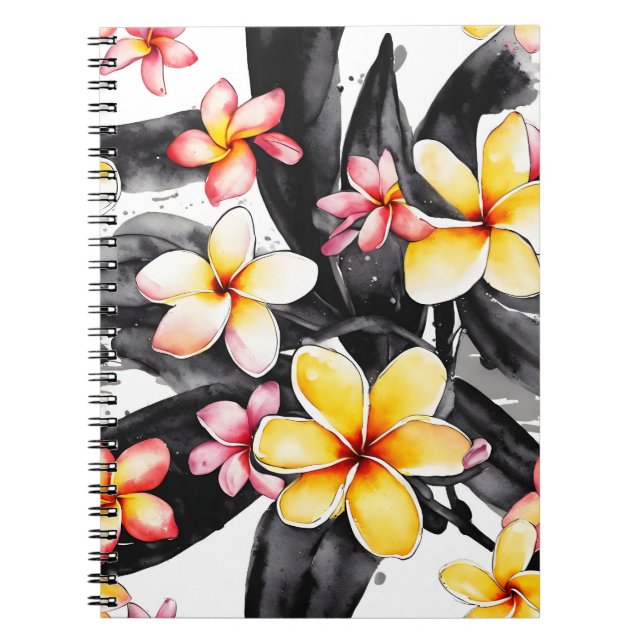 Caderno Espiral Plumeria - Flores aquarela (Frente)