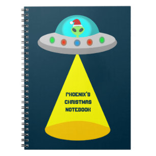 Caderno Espiral Pneus voadores de Alienígena Ho Ho de Natal Person
