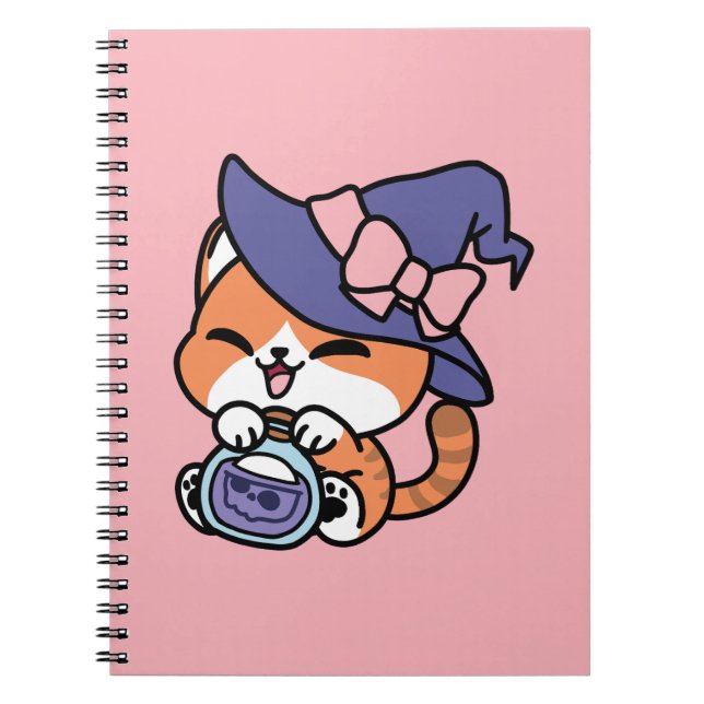 Caderno Espiral Poção de Bruxa Listrada – Design de Gato de Hallow (Frente)