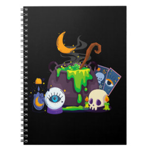 Caderno Espiral Poção de Cozinha do Caldeirão de Bruxa Sob a Luz d