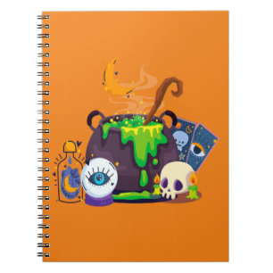 Caderno Espiral Poção de Cozinha do Caldeirão de Bruxa Sob a Luz d
