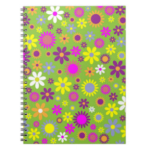 Caderno Espiral Poder das Flores Padrão Verde Brilhante