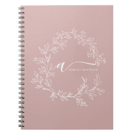 Caderno Espiral Poeira Rosada de Vergonha Moderno Rótulo de Monogr