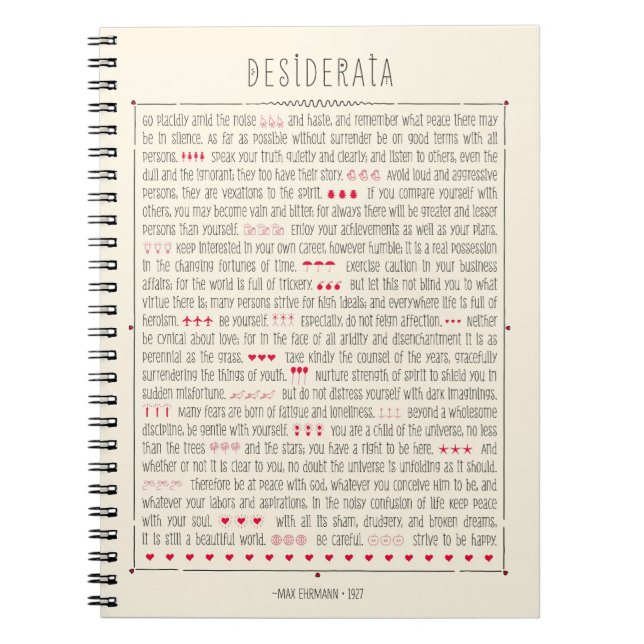 Caderno Espiral Poema inspirado dos Desiderata (Frente)
