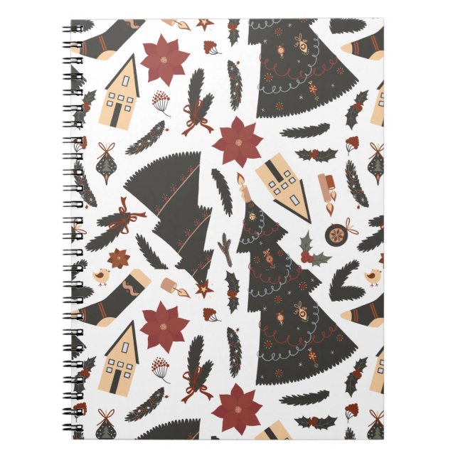 Caderno Espiral Poinsettia da Árvore natais vintages (Frente)