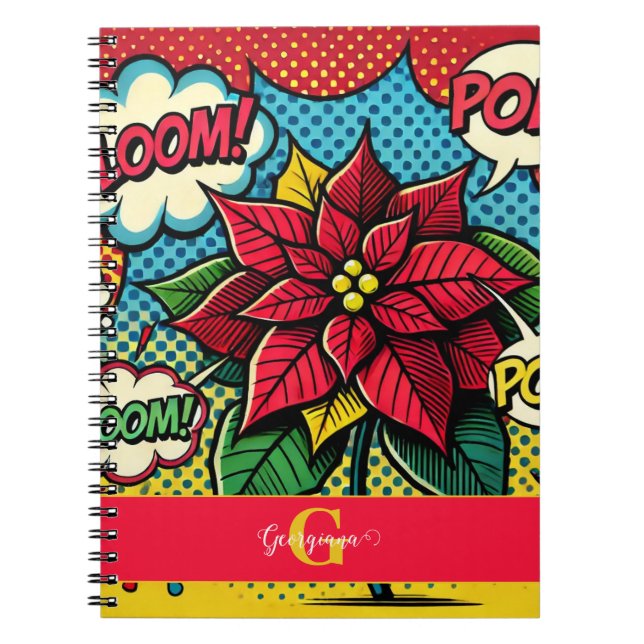 Caderno Espiral Poinsettia de Pop de Arte de Cartões Retro Persona (Frente)