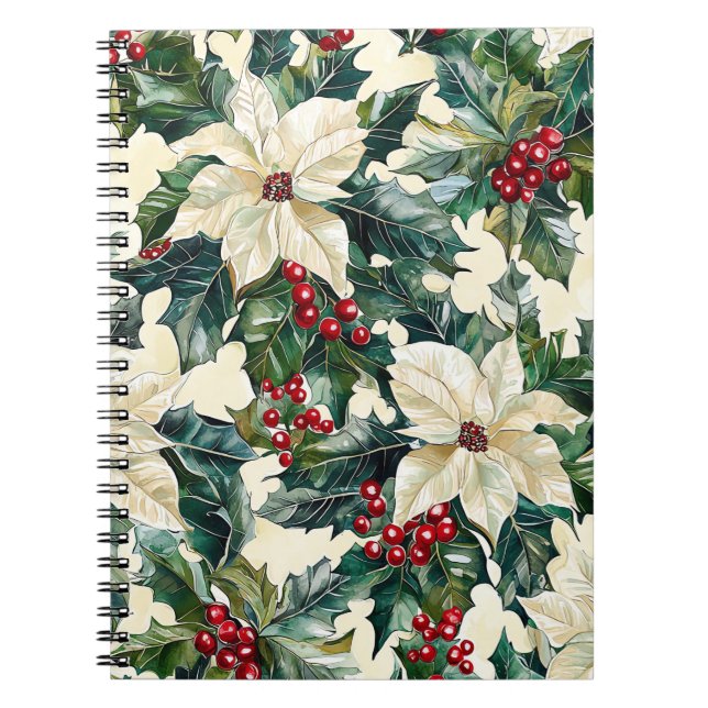 Caderno Espiral Poinsettia Padrão Floral de Natal (19) (Frente)