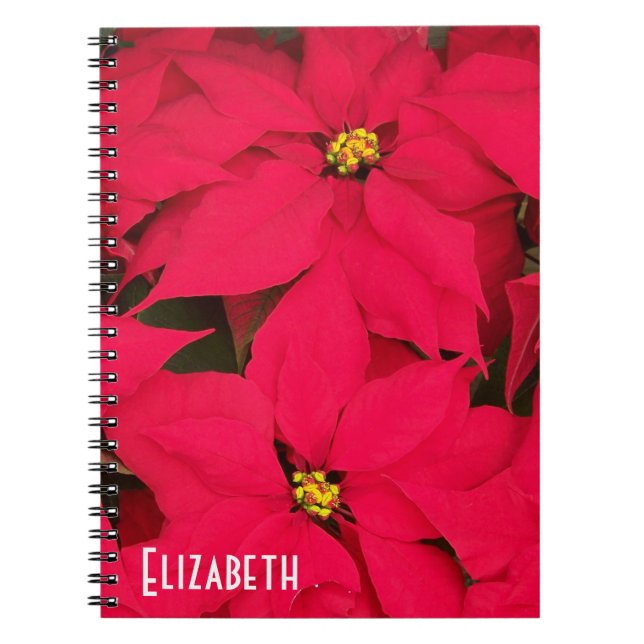 Caderno Espiral Poinsettias de Natal Vermelho Personalizadas (Frente)