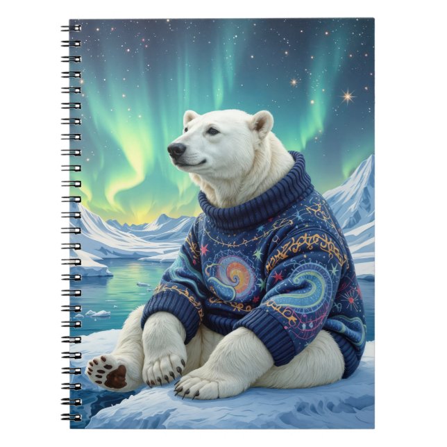 Caderno Espiral Polar Bear Sitting Under Northern Lights (Frente)