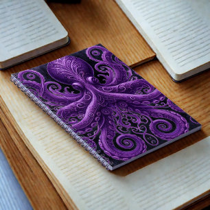 Caderno Espiral Polvo Roxo Vitoriano Steampunk Kraken