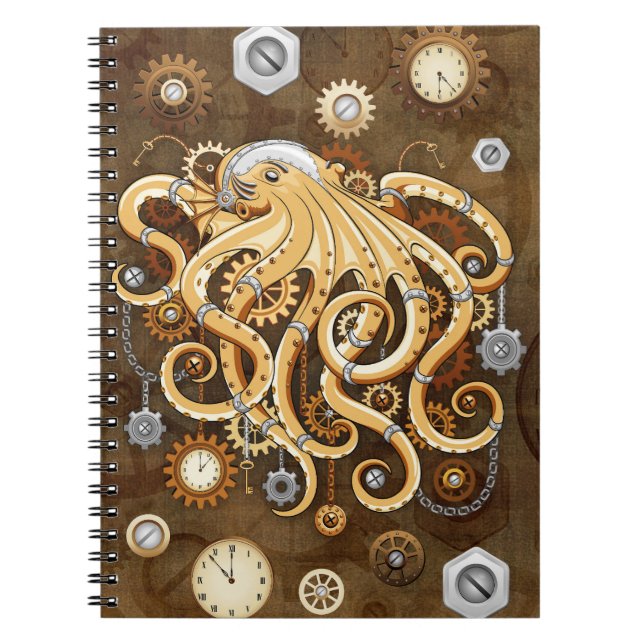 Caderno Espiral Polvo Steampunk Retro Fantasia Mecânica (Frente)