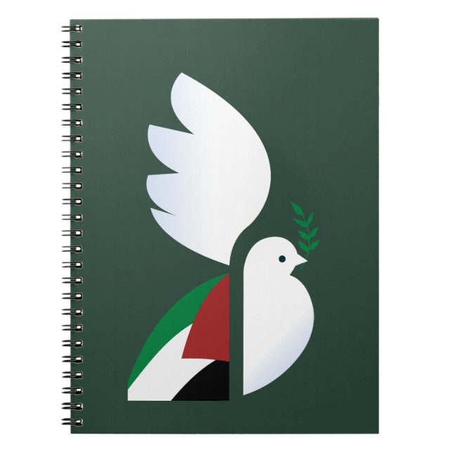 Caderno Espiral pomba da paz com a bandeira palestiniana (Frente)
