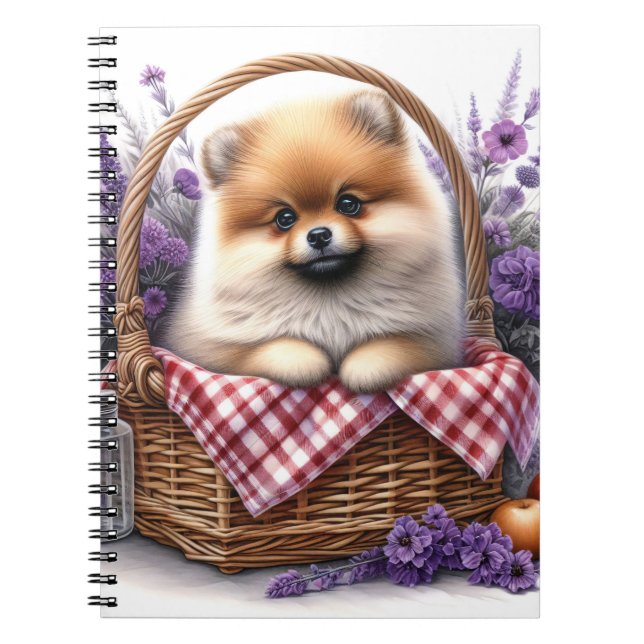 Caderno Espiral Pomerânia Cão Cachorro Cachorro Aquarela Picnic (Frente)
