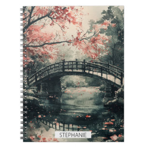 Caderno Espiral Ponte da Flor de Cerejeira Sumi-E Paisagem (1)