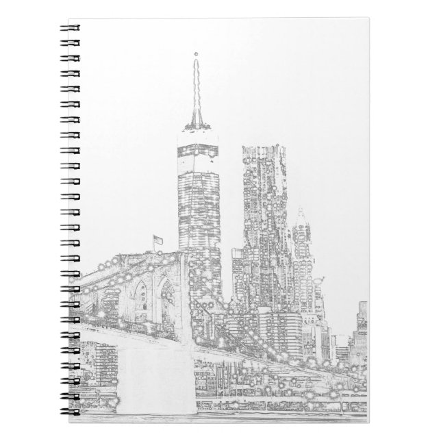 Caderno Espiral Ponte de Brooklyn e skyline de Manhattan (Frente)