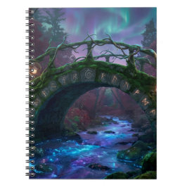 Caderno Espiral Ponte encantada para a floresta mística Luz do Nor