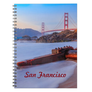 Caderno Espiral Ponte ouro-Portão em São Francisco, Baker Beach