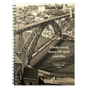 Caderno Espiral Ponte Porto sobre o rio Douro, Portugal, sepia