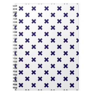 Caderno Espiral Pontos crus azuis do marinho em branco
