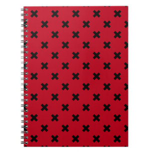 Caderno Espiral Pontos de cruz pretos em vermelho