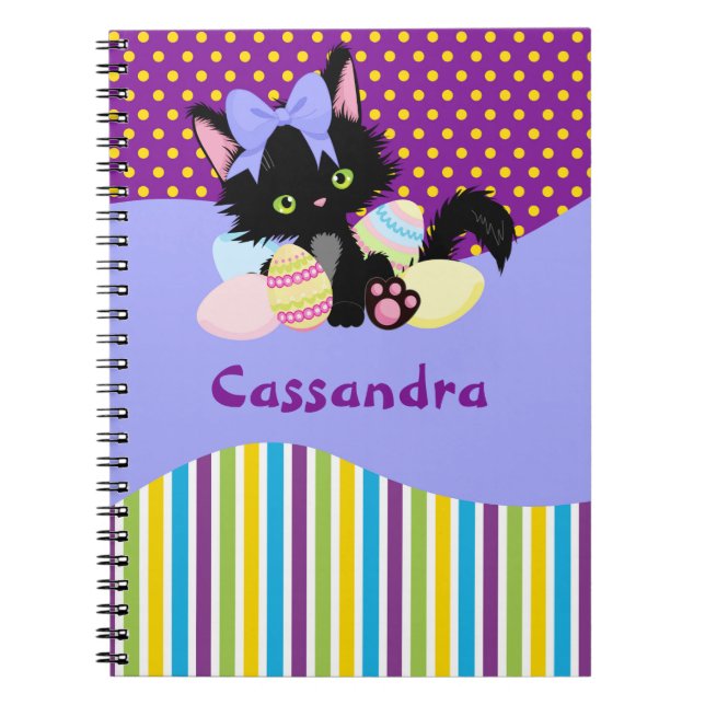 Caderno Espiral Pontos e tiras de Ovos de Gatinho Negro (Frente)
