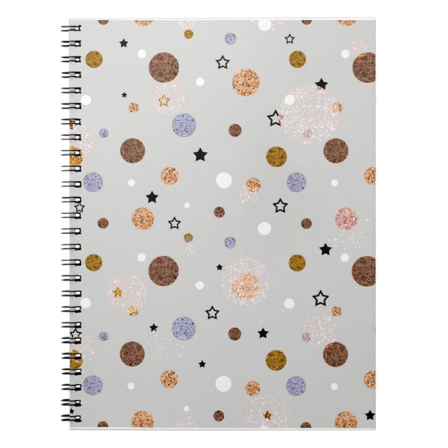 Caderno Espiral Pontos multicoloridos em cinza.  (Frente)