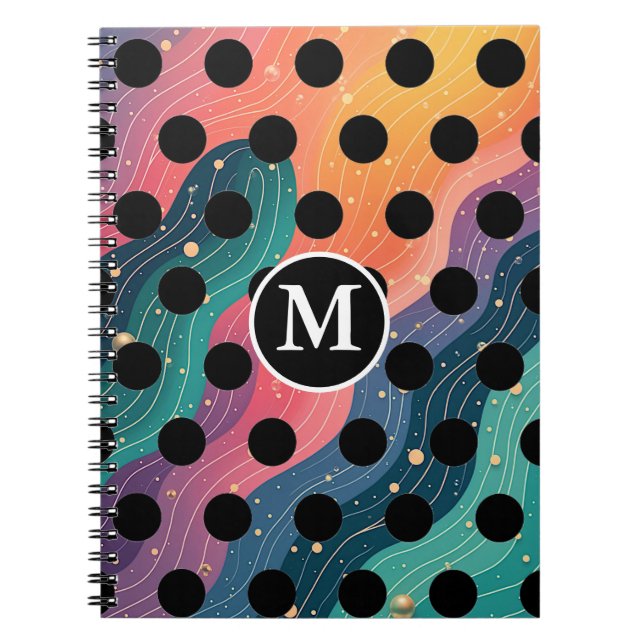 Caderno Espiral Pontos Polka Pretos e Brancos Personalizados com M (Frente)