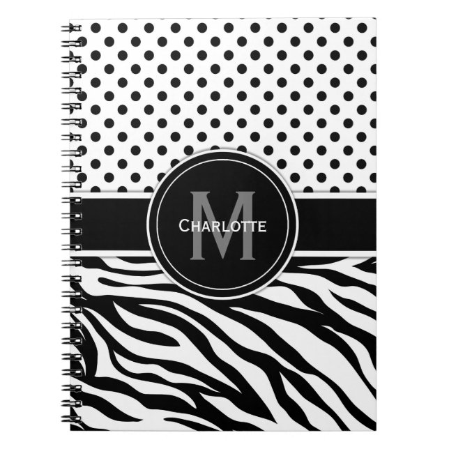 Caderno Espiral Pontos Pretos e Brancos e Estampa de Zebra (Frente)