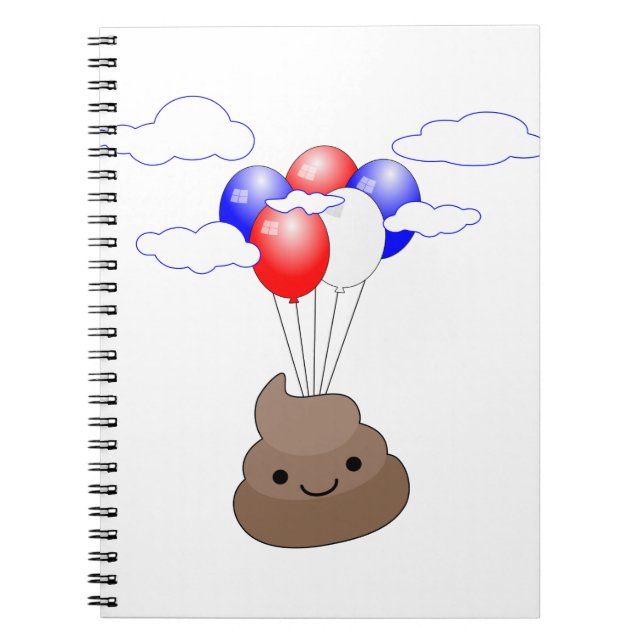 Caderno Espiral Poo Emoji Voando Com Balões (Frente)