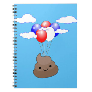 Caderno Espiral Poo Emoji Voando Com Balões No Céu Azul