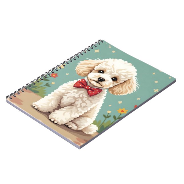 Caderno Espiral Poodle branco adorável com gravata borboleta (Left Side)