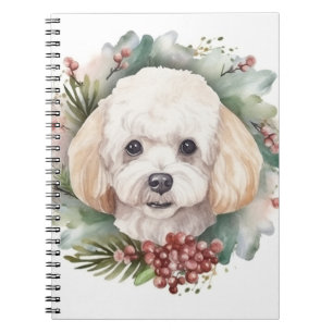 Caderno Espiral Poodle Christmas Wreath Festivo