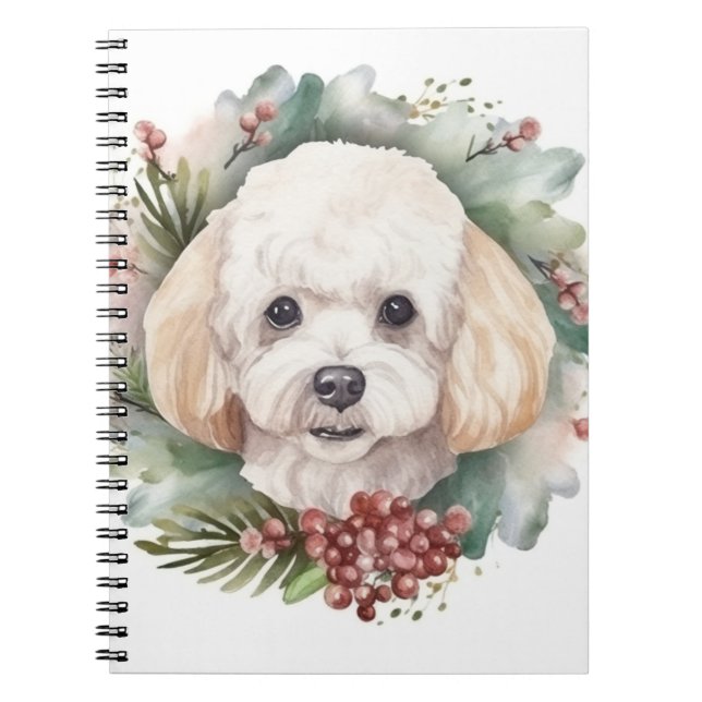 Caderno Espiral Poodle Christmas Wreath Festivo (Frente)