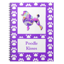 Caderno Espiral Poodle French Cute Dog Silhouette Paw Purple PY&B