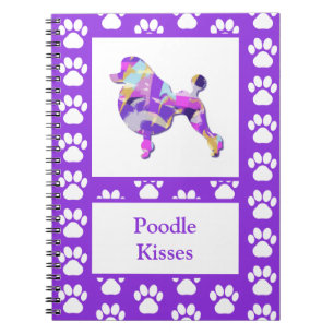 Caderno Espiral Poodle French Cute Dog Silhouette Paw Purple PY&B