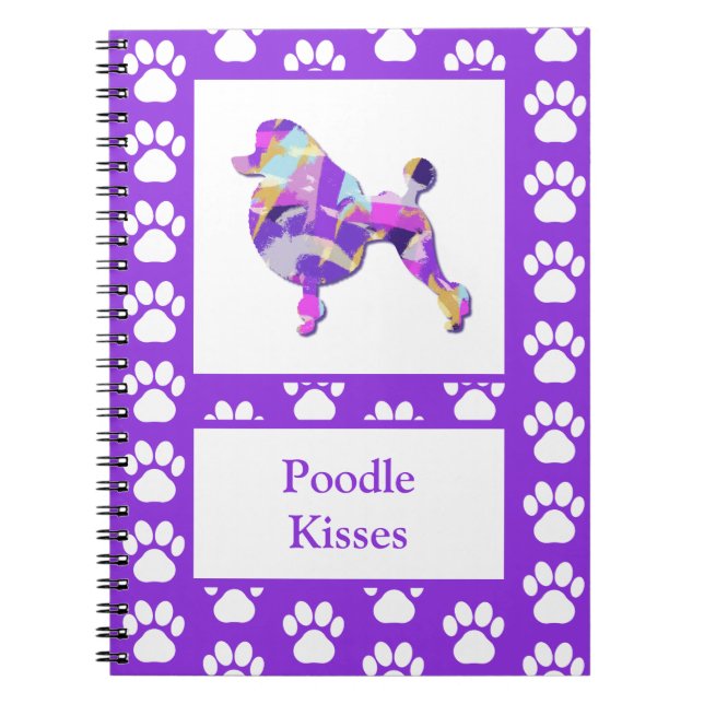 Caderno Espiral Poodle French Cute Dog Silhouette Paw Purple PY&B (Frente)