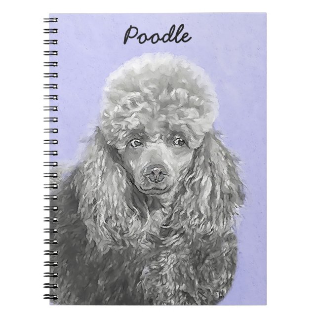 Caderno Espiral Poodle Miniature Toy Silver Cinza Blue Dog Art (Frente)
