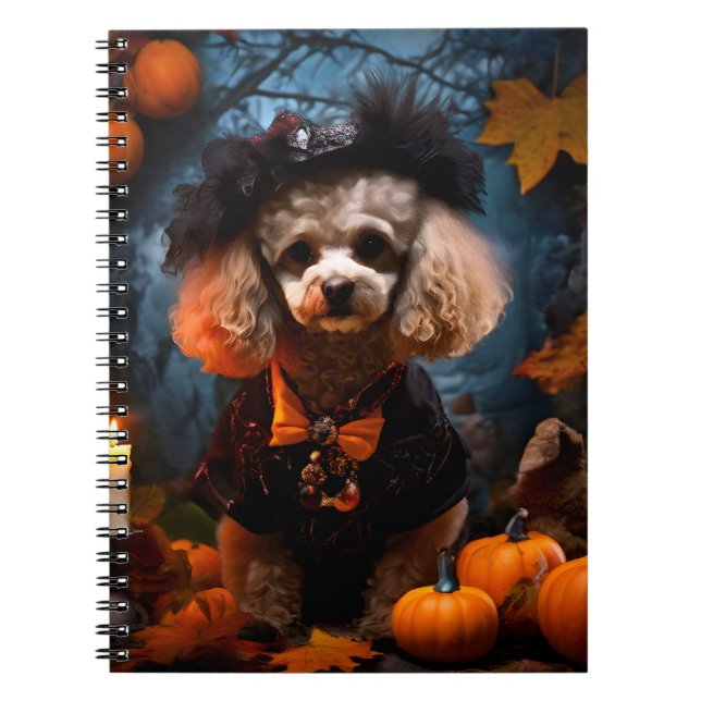 Caderno Espiral Poodle na Festa de Halloween (Frente)