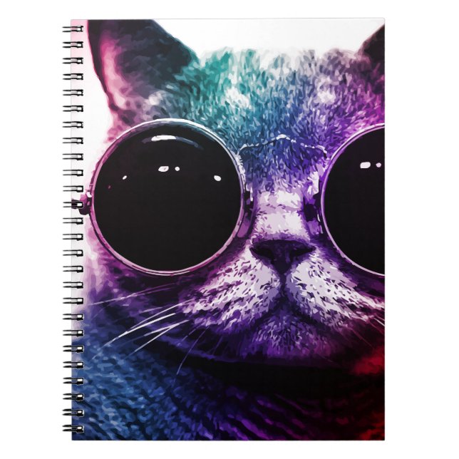 Caderno Espiral Pop art do gato do hipster (Frente)
