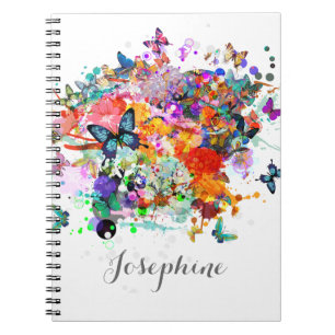 Caderno Espiral Pop art personalizado das borboletas do respingo