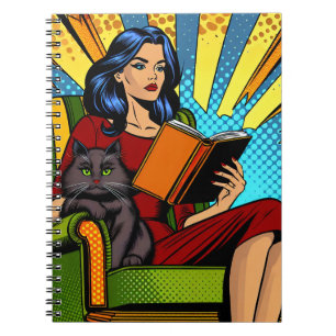 Caderno Espiral Pop Art Quic Woman Lendo com Cat