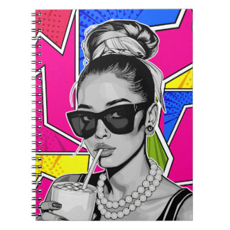 Caderno Espiral Pop Art Retrô Mulher Fashion Preto e Branco